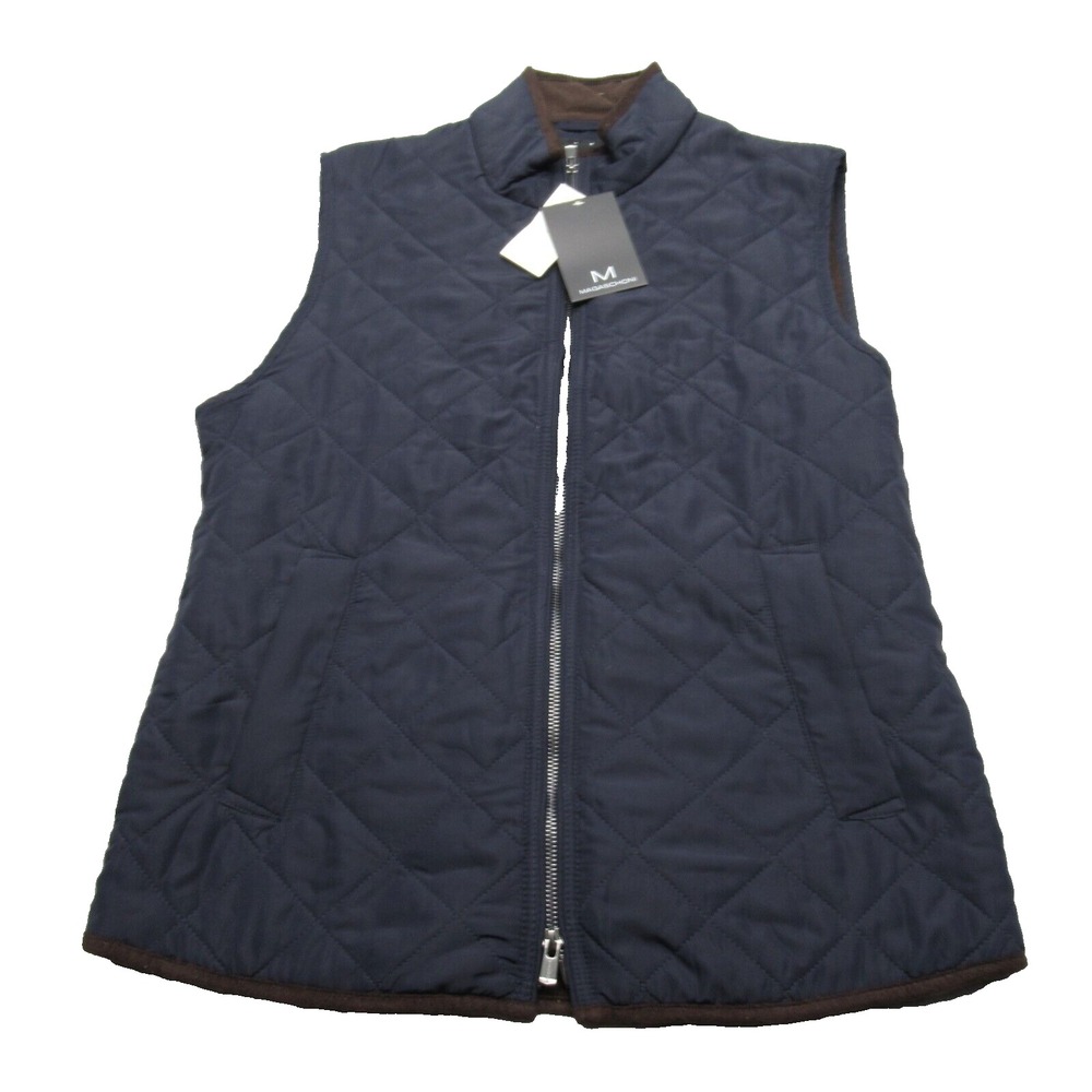 Magaschoni Vest Women Small Blue Lined Quilted Waist Tab Pockets Full Zip NEW